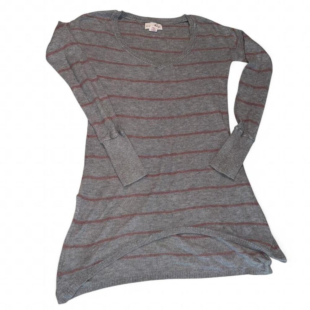 Shrinking Violet Striped V Neck Sweater Size XS Grey Red Bella Swan Y2K